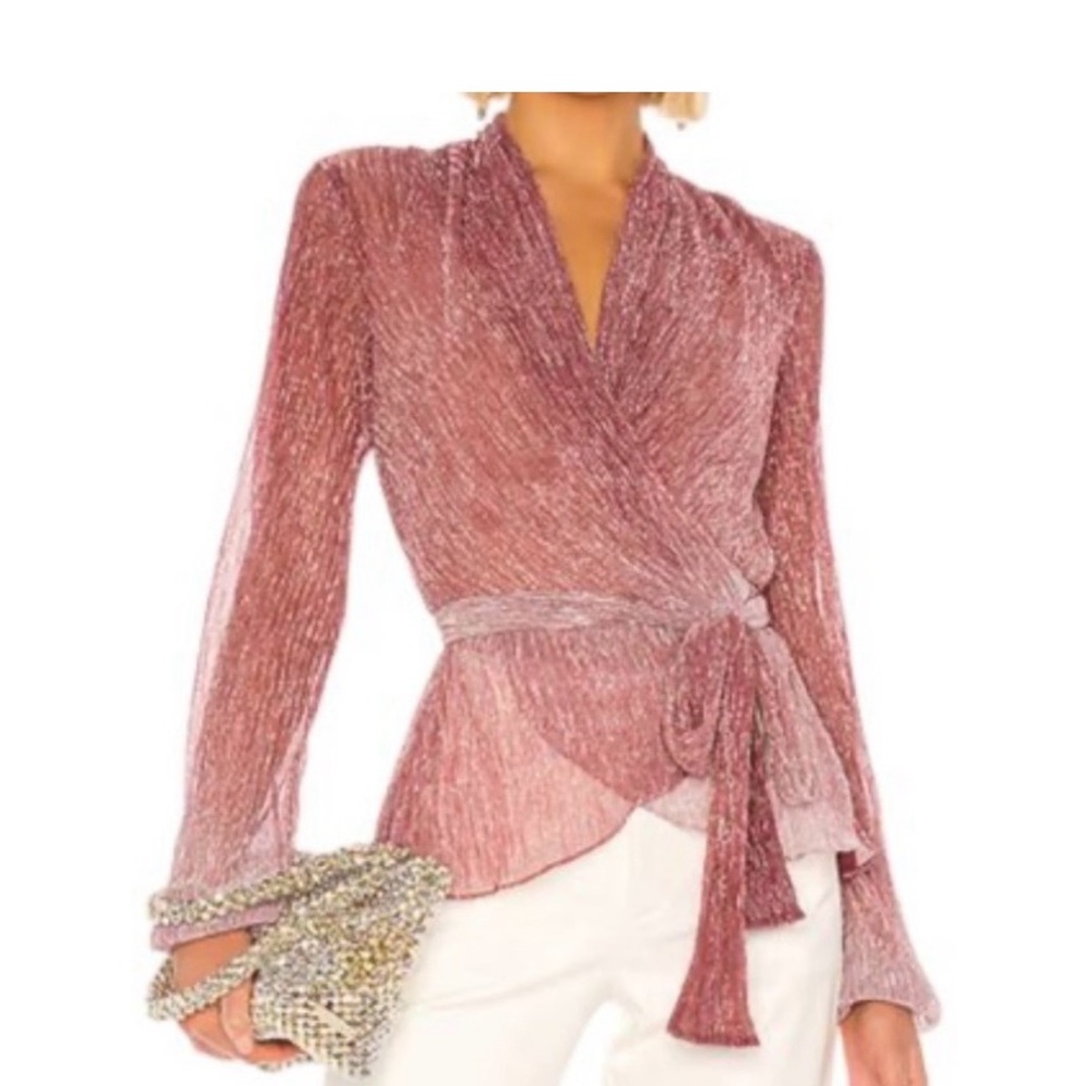 PatBO Ombré Dusty Rose Shimmer Wrap Blouse with Tie Waist